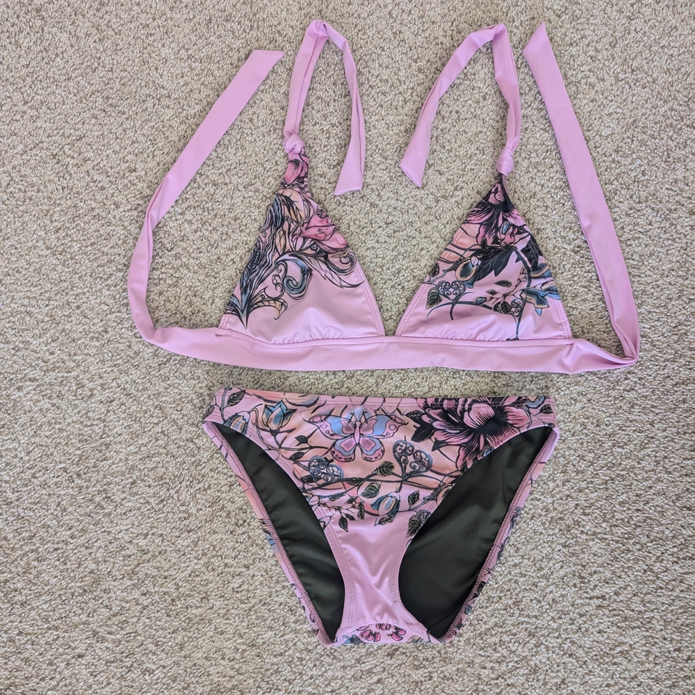 Ed Hardy Pink Floral Bikini. Never Worn. Check Description For Sizing